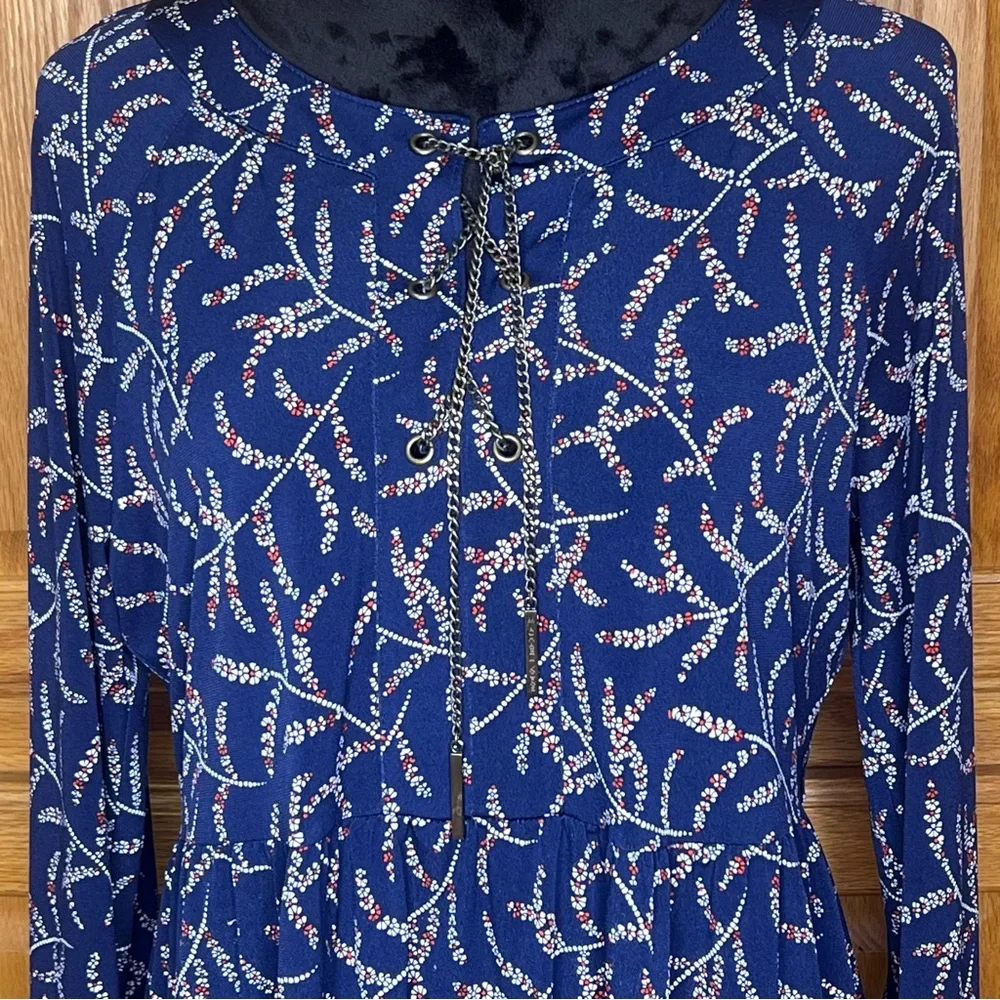 MICHAEL Michael Kors Floral Print‎ Long Sleeve Chain-Lace-Up Top Blouse Sz Large